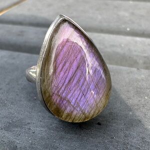 Sterling Silver 925 Elongated Natural Blue Labradorite Ring Approx Sz 11